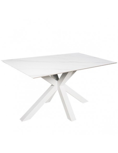 Mesa ARGO 140 x 90, porcelânico Creta base em metal branco.