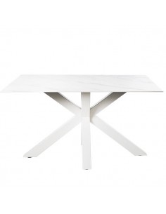 Mesa ARGO 160 x 90, porcelánico Creta y base de metal...