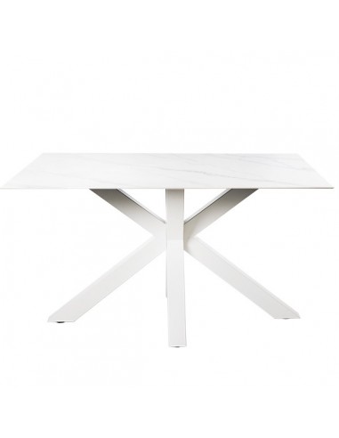 Mesa ARGO 160 x 90, porcelânico Creta base em metal branco.