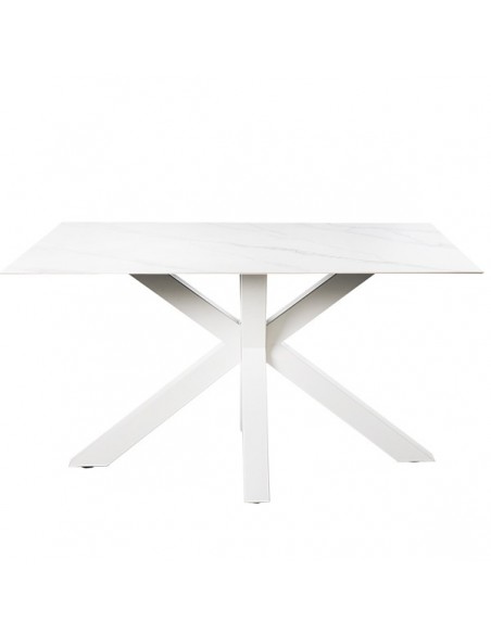 Mesa ARGO 160 x 90, porcelânico Creta base em metal branco.