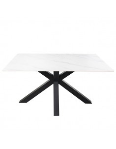 Mesa ARGO 160 x 90, porcelánico Creta y base de metal negro.