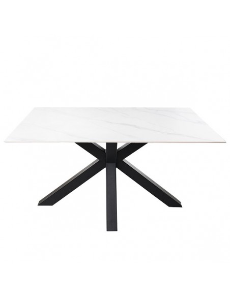 Mesa ARGO 160 x 90, porcelánico Creta y base de metal negro.