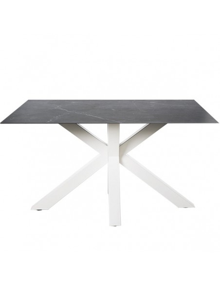 Mesa ARGO 140 x 90, porcelánico Sahara y base de metal blanco.