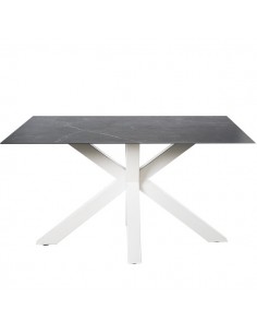 Mesa ARGO 160 x 90, porcelânico Sahara base em metal branco.
