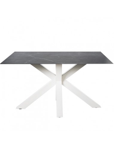 Mesa ARGO 160 x 90, porcelánico Sahara y base de metal blanco.