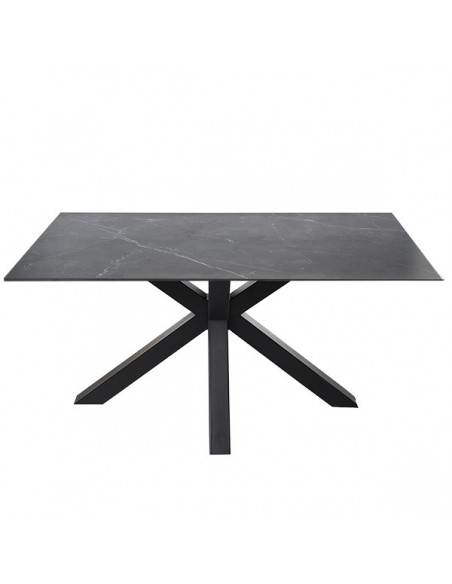 Mesa ARGO 140 x 90, porcelânico Sahara e base em metal preto.