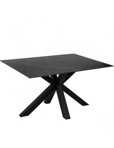 Mesa ARGO 140 x 90, porcelánico Sahara y base de metal negro.