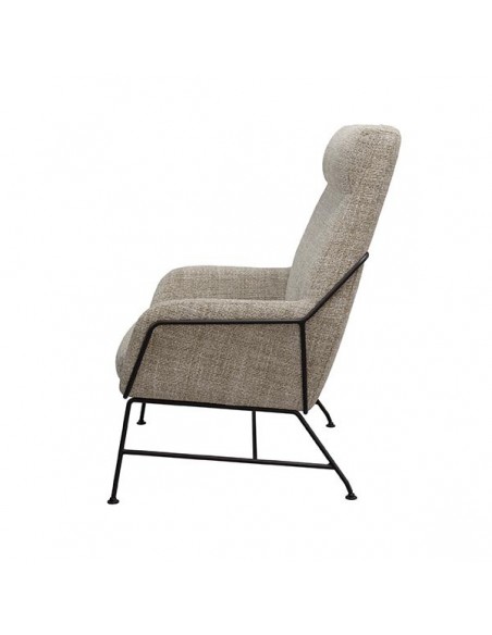 Poltrona MALIBU em tecido tango e aço com acabamento preto.