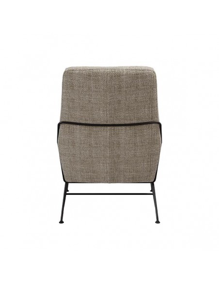Poltrona MALIBU em tecido tango e aço com acabamento preto.