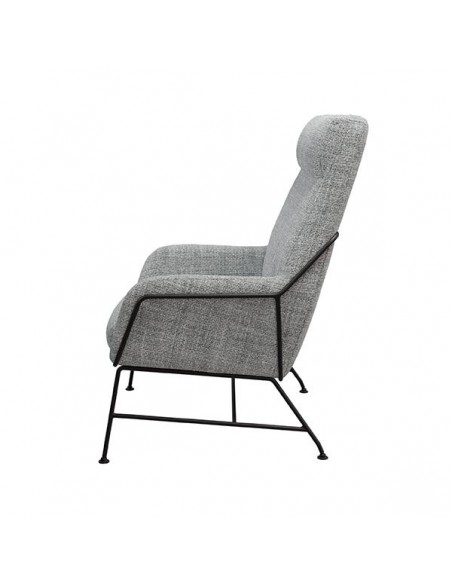 Poltrona MALIBU em tecido tango e aço com acabamento preto.