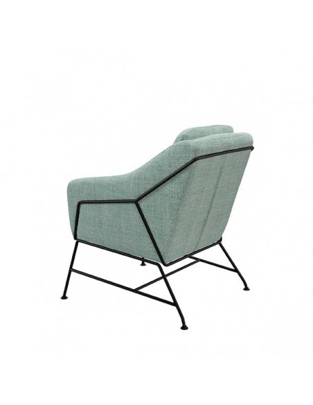 Poltrona Brida em tecido tango e base em metal preto.