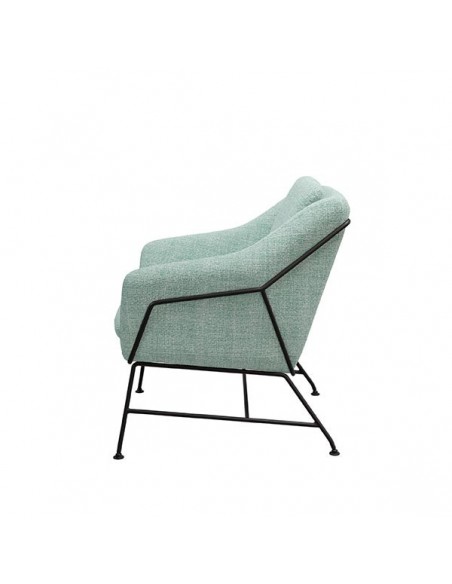 Poltrona Brida em tecido tango e base em metal preto.