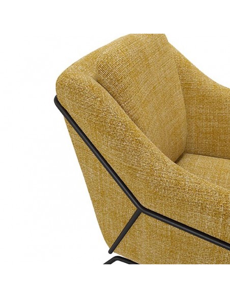 Poltrona Brida em tecido tango e base em metal preto.