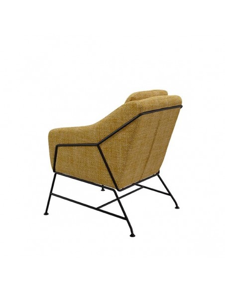 Poltrona Brida em tecido tango e base em metal preto.