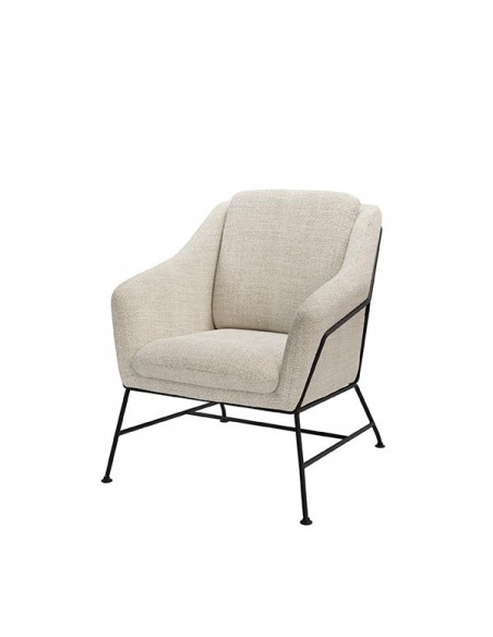 Poltrona Brida em tecido tango e base em metal preto.