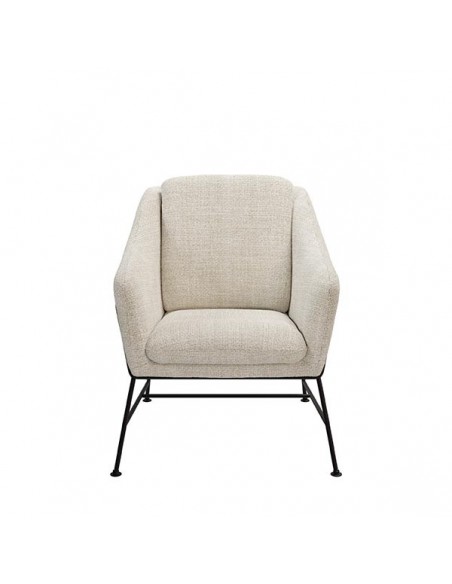 Poltrona Brida em tecido tango e base em metal preto.