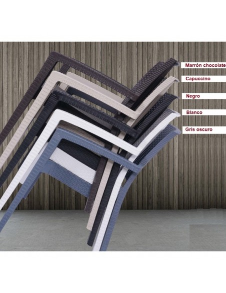 Silla exterior con brazos HOT, apilable, polipropileno blanco.