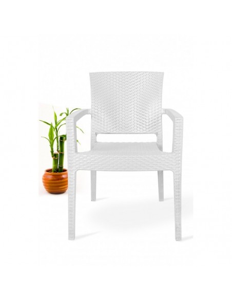 Silla exterior con brazos HOT, apilable, polipropileno blanco.