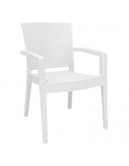 Silla exterior con brazos HOT, apilable, polipropileno blanco.