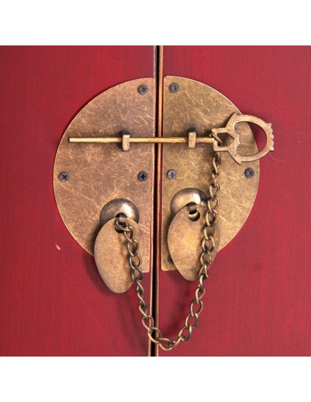 Aparador Oriental 8 cajones SHIAN 130 X 24, madera rojo y oro.