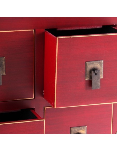 Aparador oriental 8 gavetas SHIAN 130 X 24, madeira vermelho e dourada.