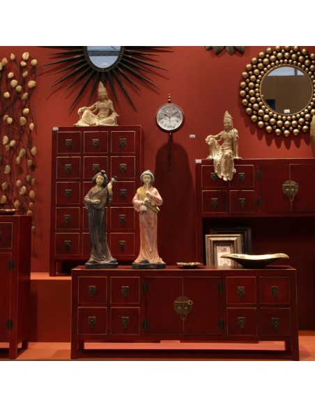Aparador oriental 8 gavetas SHIAN 130 X 24, madeira vermelho e dourada.