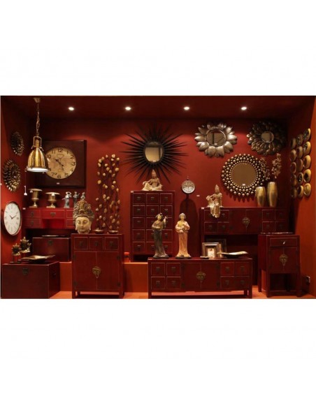 Aparador Oriental 8 cajones SHIAN 130 X 24, madera rojo y oro.