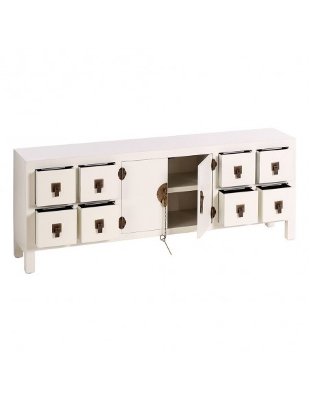 Aparador oriental 8 gavetas SHIAN 130 X 24, madeira branco e dourada.