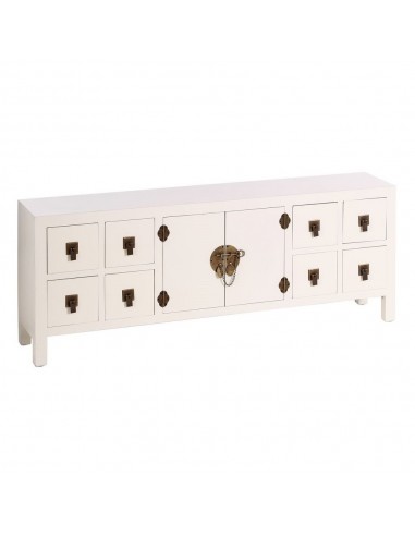 Aparador oriental 8 gavetas SHIAN 130 X 24, madeira branco e dourada.