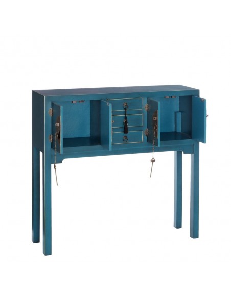 Consola SHIAN Oriental 95 x 26, 4 portas e 3 gavetas, azul e dourada.