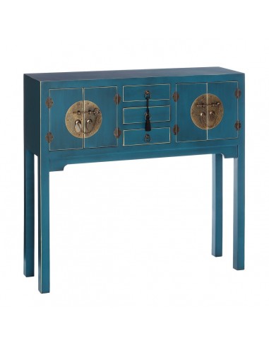 Consola Oriental SHIAN 95 x 26, 4 puertas y 3 cajones, azul y dorado.