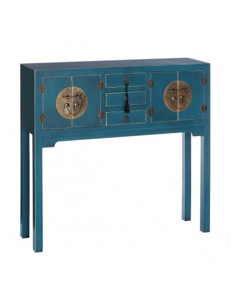 Consola SHIAN Oriental 95 x 26, 4 portas e 3 gavetas, azul e dourada.