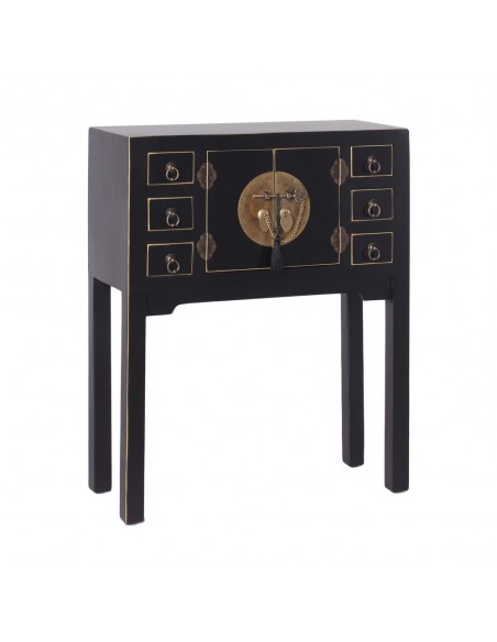 Consola SHIAN Oriental 63 x 26, preta, 2 portas e 6 gavetas