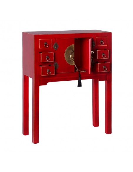 Consola Oriental SHIAN 63 x 26, rojo, 2puertas y 6 cajones.