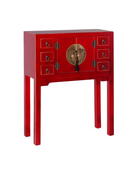 Consola Oriental SHIAN 63 x 26, rojo, 2puertas y 6 cajones.