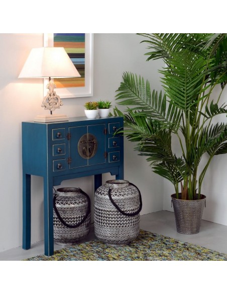 Consola Oriental SHIAN 63 x 26, azul, 2puertas y 6 cajones