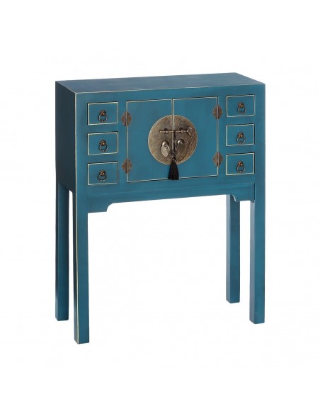 Consola Oriental SHIAN 63 x 26, azul, 2puertas y 6 cajones