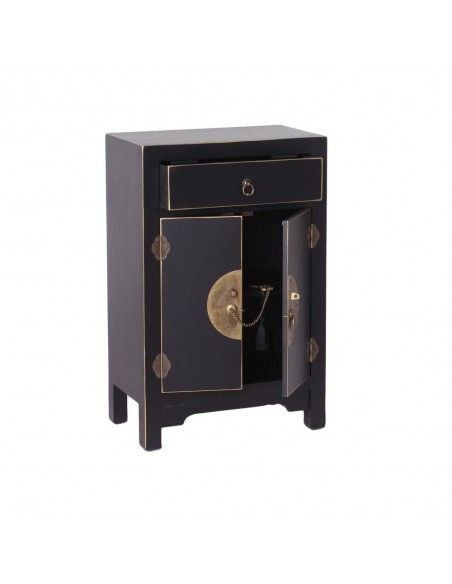 Mesa de cabeceira SHIAN Oriental 45 x 26, preta, 2 portas e 1 gaveta