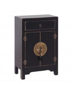 Mesita Oriental SHIAN 45 x 26, negro, 2 puertas y 1 cajón