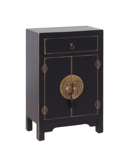 Mesa de cabeceira SHIAN Oriental 45 x 26, preta, 2 portas e 1 gaveta