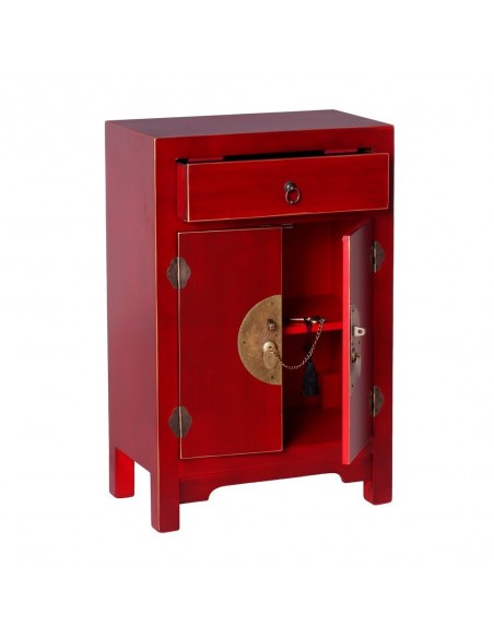 Mesita Oriental SHIAN 45 x 26, rojo, 2 puertas y 1 cajón