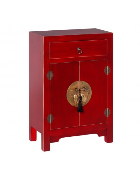 Mesita Oriental SHIAN 45 x 26, rojo, 2 puertas y 1 cajón