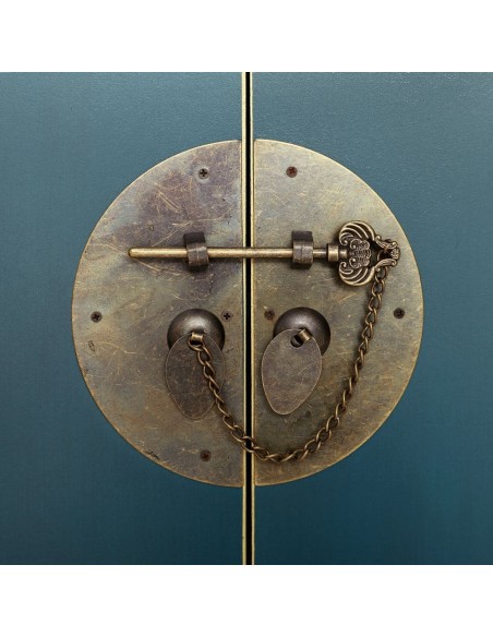 Mesa de cabeceira SHIAN Oriental 45 x 26, azul, 2 portas e 1 gaveta