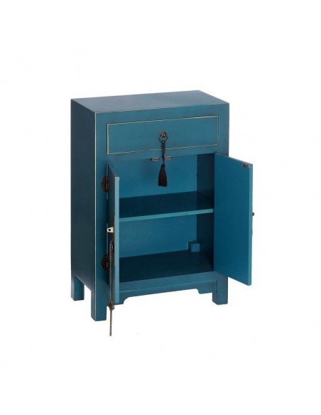 Mesita Oriental SHIAN 45 x 26, azul, 2 puertas y 1 cajón