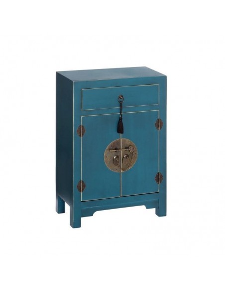 Mesa de cabeceira SHIAN Oriental 45 x 26, azul, 2 portas e 1 gaveta