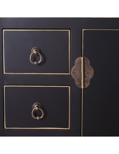 Aparador SHIAN Oriental 73 x 26, preto. 8 gavetas e 2 portas