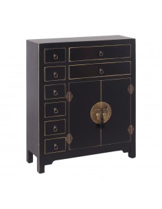 Aparador Oriental SHIAN 73 x 26, negro. 8 cajones y 2...