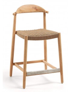 GLYNIS Taburete alto 62 colonial, eucalipto natural, cuerda beige.
