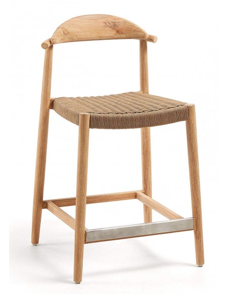 GLYNIS Taburete alto 62 colonial, eucalipto natural, cuerda beige.