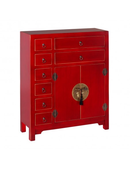 Aparador Oriental SHIAN 73 x 26, rojo. 8 cajones y 2 puertas
